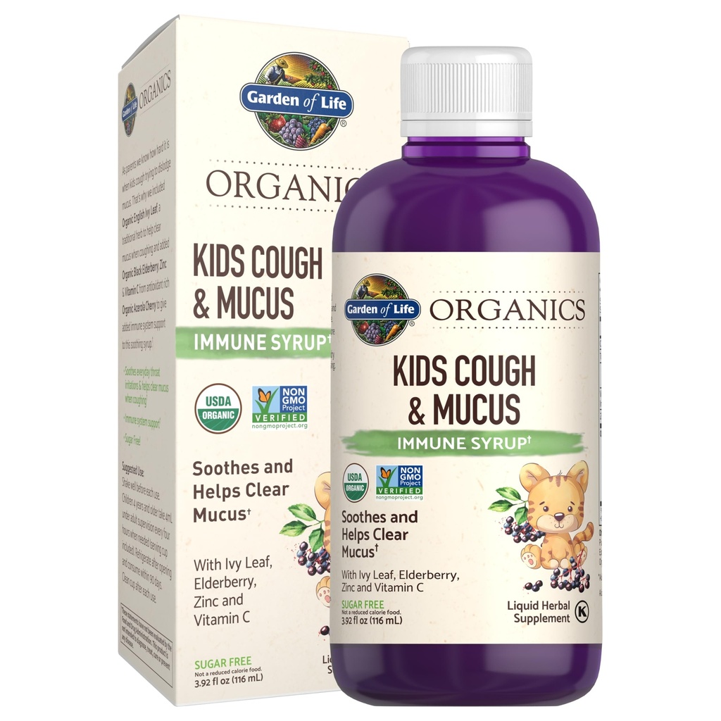 Ogród organizacji życia Elderberry & Cynk dla dzieci wsparcia immunologicznego, Kaszel dla dzieci i Mucus immunologiczny Syrop z Ivy Leaf, Witamina C i Echinacea dla dzieci, Alkohol - Bez, Nie Dodano Cugary, 3.92 fl oz