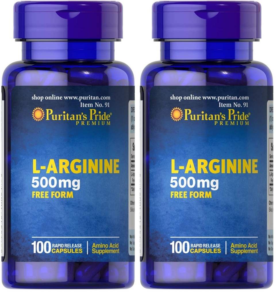 Puritan 's Pride L- Arginine 500 mg, Heart Health Support, 100 Count (Pack of 2)
