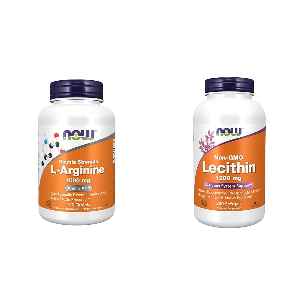 Teraz suplementy, L- arginina 1000 mg, azot tlenek Prekursor *, aminokwas, 120 Tabletki i suplementy, Lecytyna 1200 mg z naturalnie zawijające fosforoetylocholina, 200 Softgels