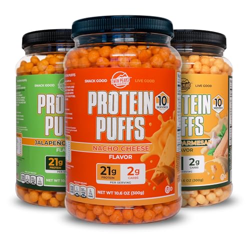 Twin Peaks Low Carb, Keto Friendly Protein Puffs, (Garlic Parmesan + Nacho Cheddar + Jalapeno Cheddar)