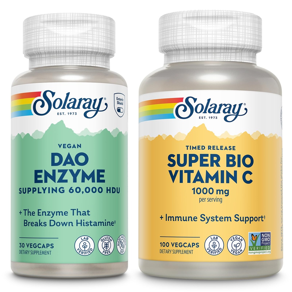 SOLARAY DAO Enzym i Super Bio Witamina C 1000mg - Enzymy trawienne do złamania histopaminy - Timed Release VIT C w / Bioflavonoids Immune Supplement Supplement, Wegan, 60- Day Guarantee, 30 / 50 Służenie
