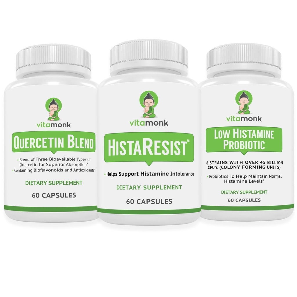 VitaMonk Quercetin, HistaResist & Niskie probiotyki histaminowe - Wsparcie immunologiczne, pokarmowe i przeciwutleniające - Quercetin 500mg, DAO Enzyme, 45 Miliard CFU