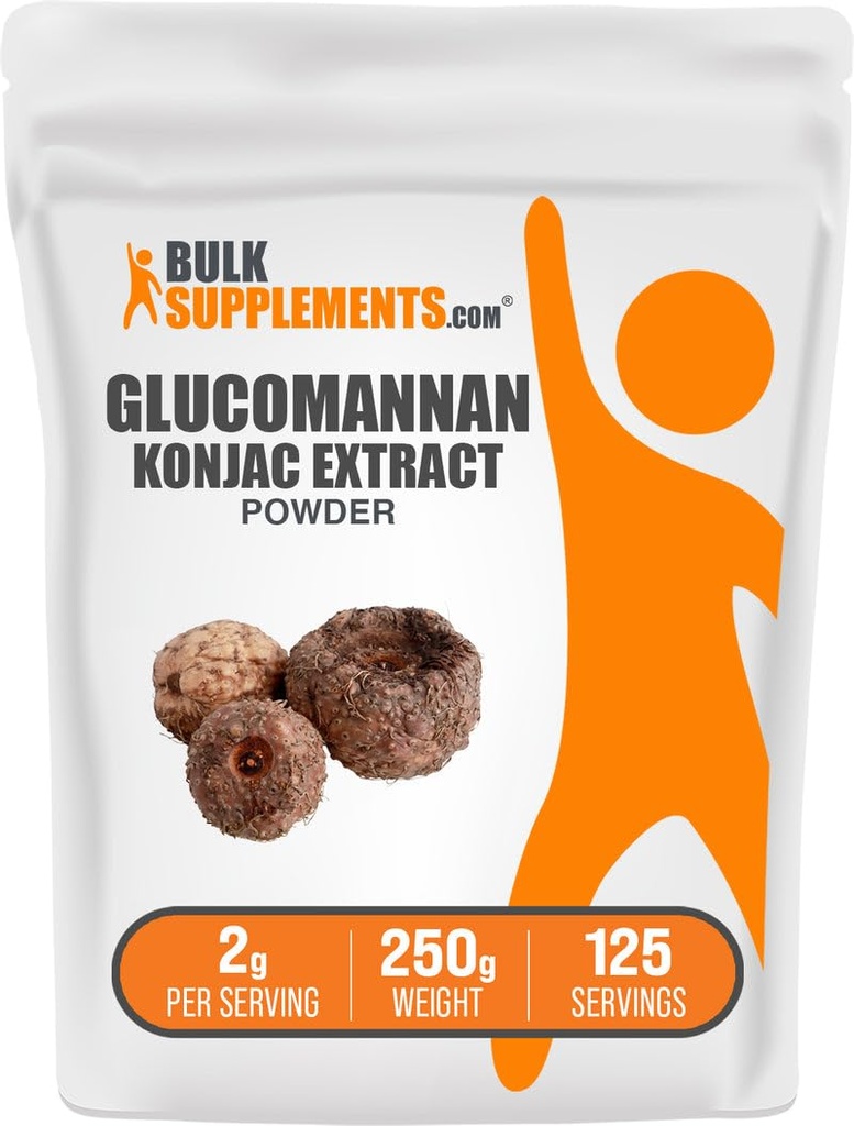 BulkSupplements.com Glucomannan Powder - z Konjac Root Extract Powder, Glucomannan Supplements - Gluten Free, 2g per Serving, 250g (8.8 oz) (Opakowanie po 1)