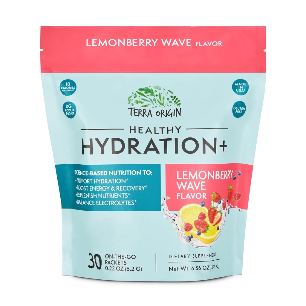 TERRA ORIGIN Healthy Hydration + Weekend Recovery Equipment 124; 30 Pakiety Equipment 124; Zero Sugar Powder Drink for Energy and Recovery Equipment 124; Lemonberry Wave