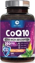 CoQ10 Softgels - Ultra High Absorption Koenzym Q10 200mg Per Serving - Co Q 10 Softgel Supplement With Black Pepper, Energy & Heart Support Antioksydant - dla kobiet i mężczyzn, Butelkowane USA - 120 Softgels