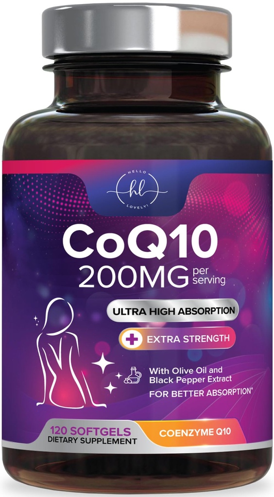 Koenzym Q10 200mg na suplement serwowy - Ultra Wysoka Absorpcja, Przeciwutleniacz na wsparcie produkcji Heart Health & Energy - CoQ10 (Ubichinone) Co Q 10 Suplement i witaminy 100mg Każdy - 120 Softgels