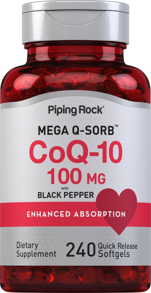 Piping Rock CoQ10 100mg XI124; 240 Softgels XI124; Enhanced Absorption Supplement for Women and Men XI124; Non-GMO, Gluten Free