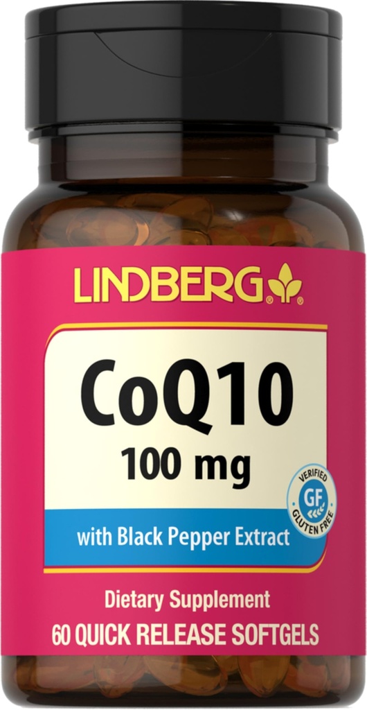 Lindberg CoQ10 100 mg Softgels 124; 60 Hrabia 124; Koenzym Q10 Suplement dla kobiet i mężczyzn 124; z Black Pepper Extract 124; Non-GMO, Gluten Free