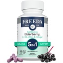 FREEDA Sambucus Elderberry z witaminą C, Cynk, Witamina D3 i Ginger - 5 na 1 Ziołowy przeciwutleniacz immunologiczny suplement dla kobiet i mężczyzn - Gluten Free Adult Elderberry Capsules, USA Made (120 Count)