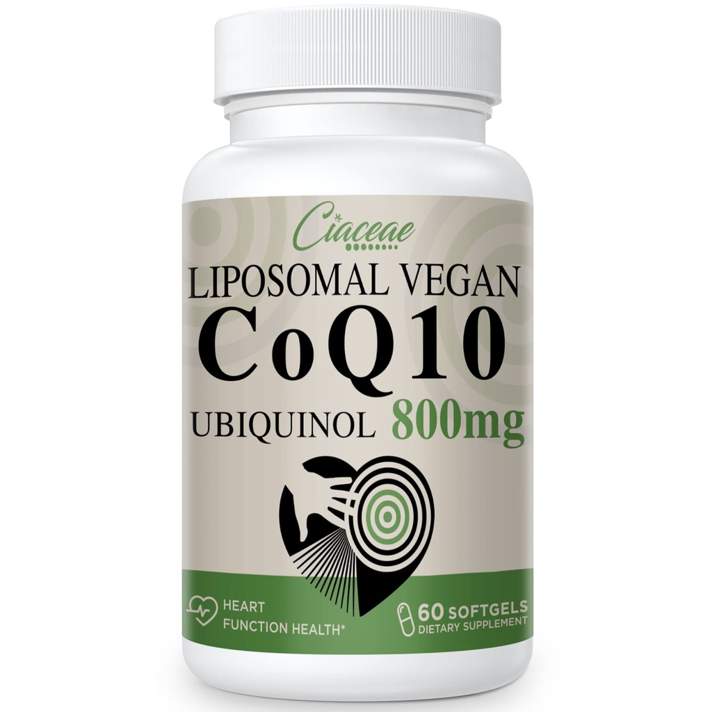 Liposomal CoQ10 800mg Ubichinol Softgel, Max Absorpcja Ubichinol Koenzym Q10, Ubichinol CoQ10 Suplement do Przeciwutleniacza, Funkcje serca i produkcji energii, Pure CoQ10 800mg, 60 Softgele wegańskie
