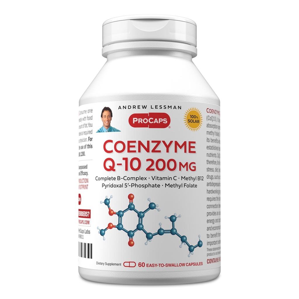 ANDREW LESSMAN Koenzym Q- 10 200 mg 60 Kapsułek - Esential for Energy Production and Optimum Key Organ Function, Anti- Oxidant Support, Depleted by Aging, Plus B- Complex. Łatwe do połknięcia kapsułki