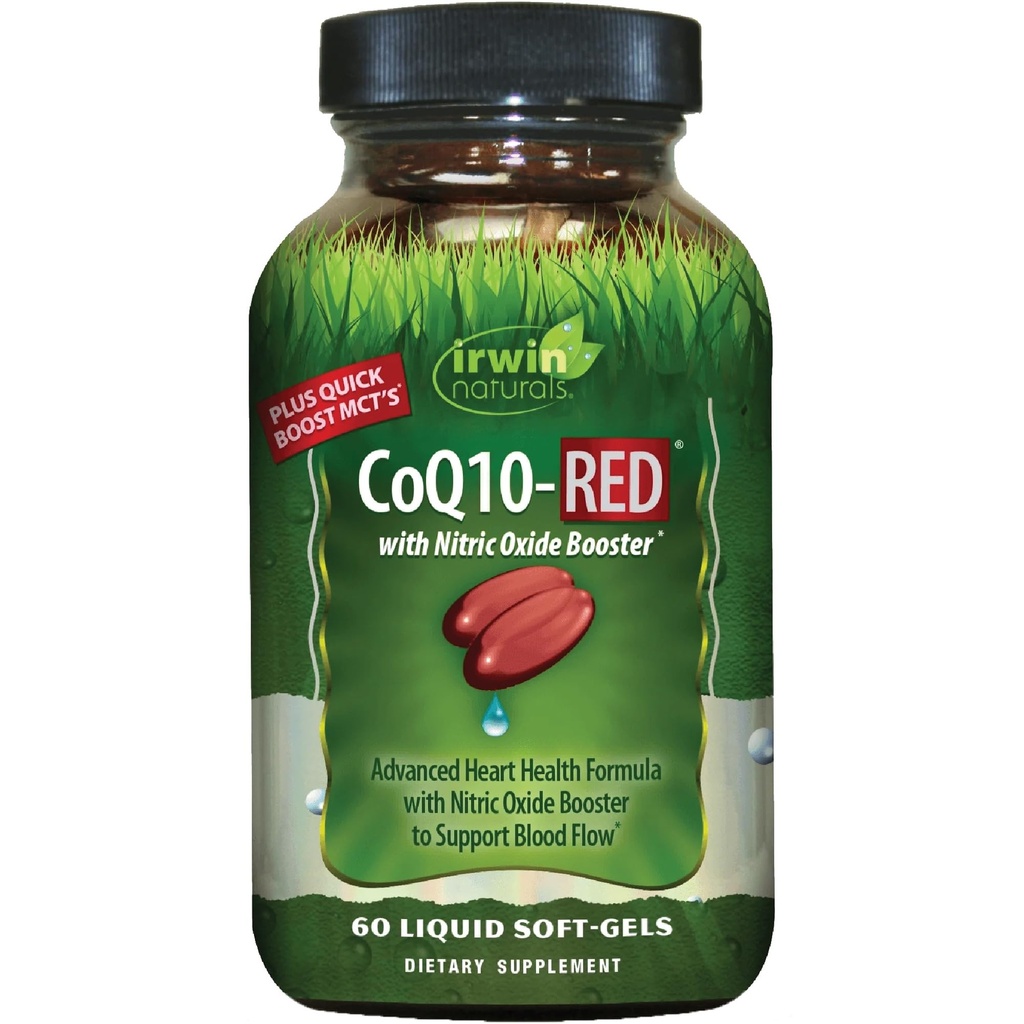 Irwin Naturals CoQ10- RED z dodatkiem tlenku azotu Booster & MCTs - 60 Płynne żele soft- Heart & Energy Support