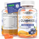 Nature Echo ® CoQ10 Gummies 100mg, CoQ10 Suplement z witaminą D3 & K2, Koenzym Q10 Suplement Blueberry Flavor, Bez cukru, Heart Health, Bone Support & Antioksydant, Wegan, Non-GMO 60 Gummies