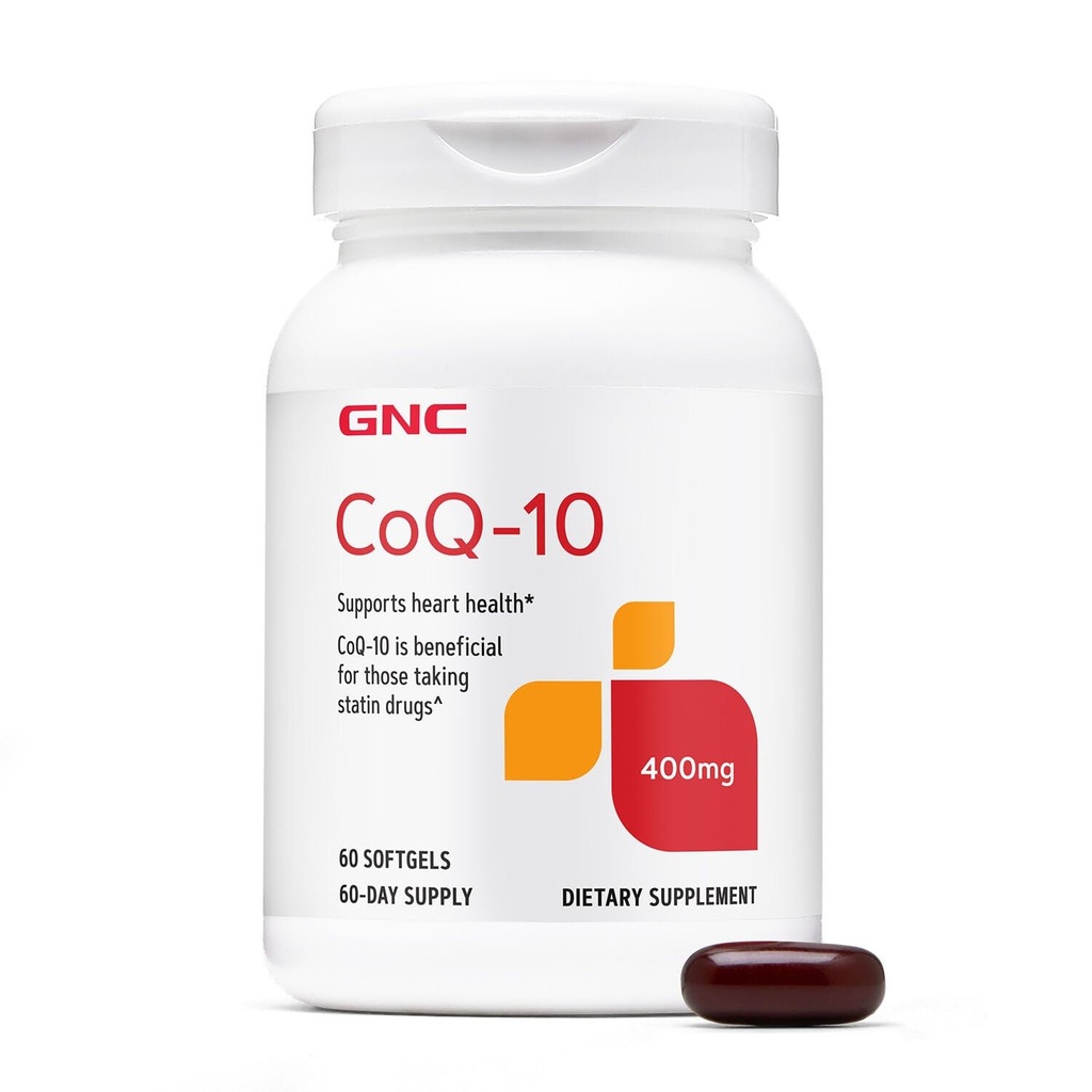 GNC CoQ- 10 400mg - Heart Health & Cellular Energy Support Supplement - Przeciwutleniacz dla zdrowego układu sercowo-naczyniowego - Easy to Swallow Softgels - Bezgluten- 60 Count (60 Servings)