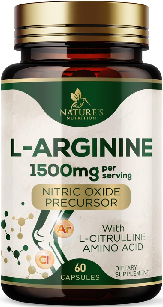 L- Arginina Dodatkowy suplement siłowy z L- Citrulina - Mięśnie wspierające naturalny tlenek azotu Prekursor Booster - Heart Health Support - Amino Acid Energy Blend for Men, USA Butelki - 60 Kapsułki