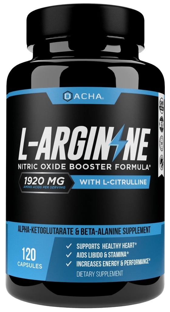 DACHA Premium L Arginine Pills 1920 MG - 120 VCAPS AAKG Nitric Oxide Prekursor, L- Citruline HCL, Beta Alanine, Essential Amino Acids for Energy, Muscle Growth, Heart Health, Vascularity & Stamina