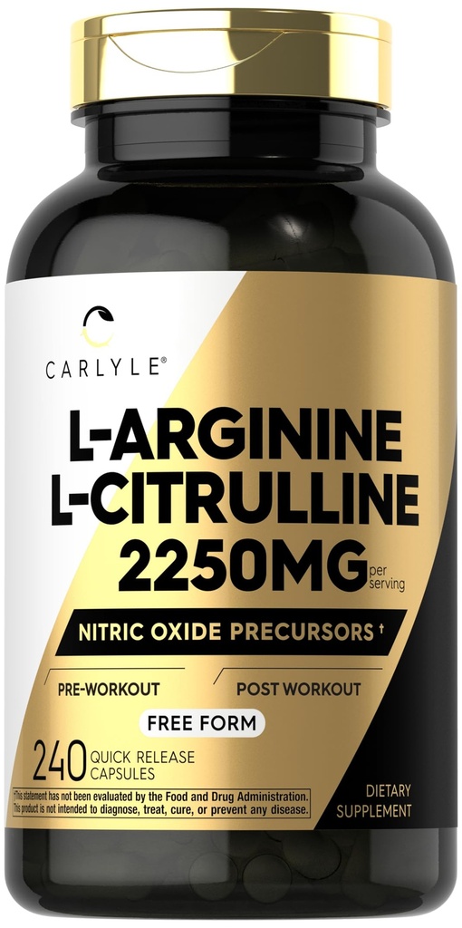Carlyle L- Arginine L- Citruline Supplement DEFINITION 124; 2250mg DEFINITION 124; 240 Powder Capsules DEFINITION 124; Nitric Oxide Prekursors DIA4; Free Form DEFINITION 124; Non-GMO & Gluten Free