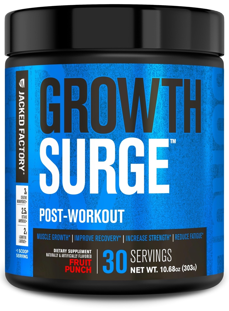 Jacked Factory Growth Surge Creaine Post Workout w / L- Carnitine - Codzienne Muscle Builder & Recovery Supplement z Monowodzian Creature, Betaine, L- Carnitine L- Tartrate 30 Służenia, Fruit Punch