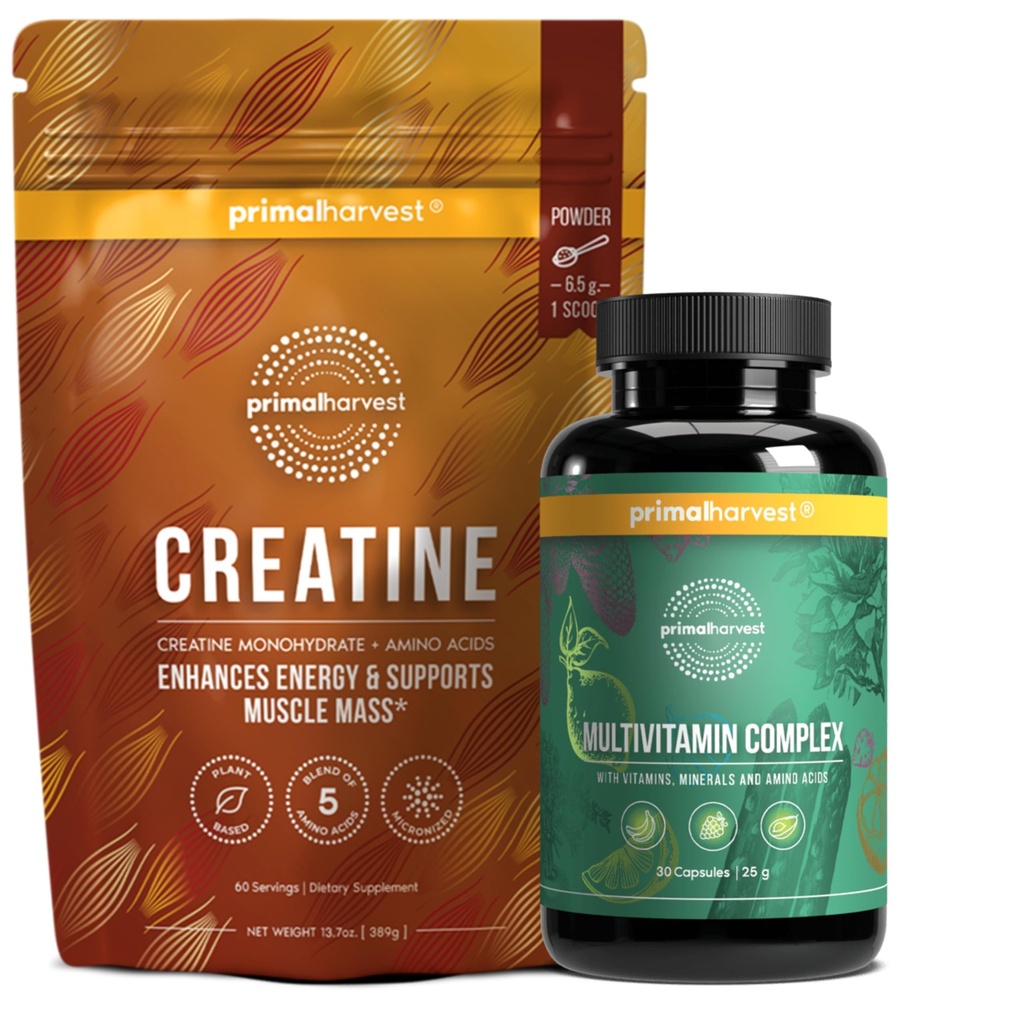 Primal Multivitamin + Primal Creatine w proszku Pack 124; 2- Pack 124; Support Daily Nutrition, Energy & Muscle Strength 124; 30 Służenie Każdy