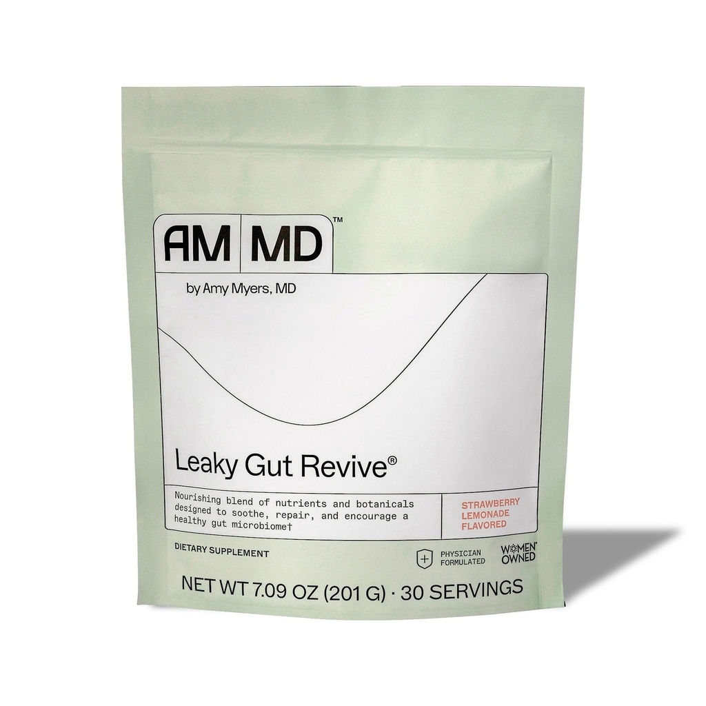 Amy Myers MD Leaky Gut Revive - Gluten- Free & Non-Dairy - Mieszanka botaniczna dla zdrowej Gut Support - GI Health Support with Prebiotic Fiber - Truskawka Lemoniada, 7.09 oz (30 Służenia)