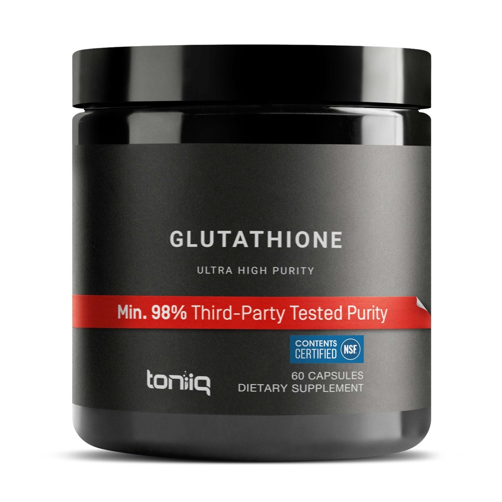 Toniiq Ultra wysoka wytrzymałość Glutation kapsułki - 1000mg skoncentrowana formuła - 98% + Wysoko oczyszczony i biodostępny - fermentacja nieGMO - 60 Kapsułek Zmniejszony suplement glutationu