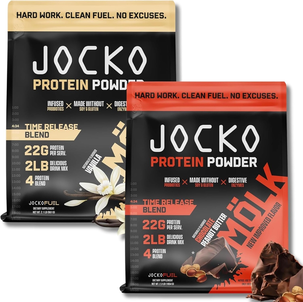 Jocko Fuel Protein Bundle (2 opakowania) - Czekoladowe masło orzechowe (2lb) + Wanilia (2lb) - Wspiera odzysk mięśni i wzrost