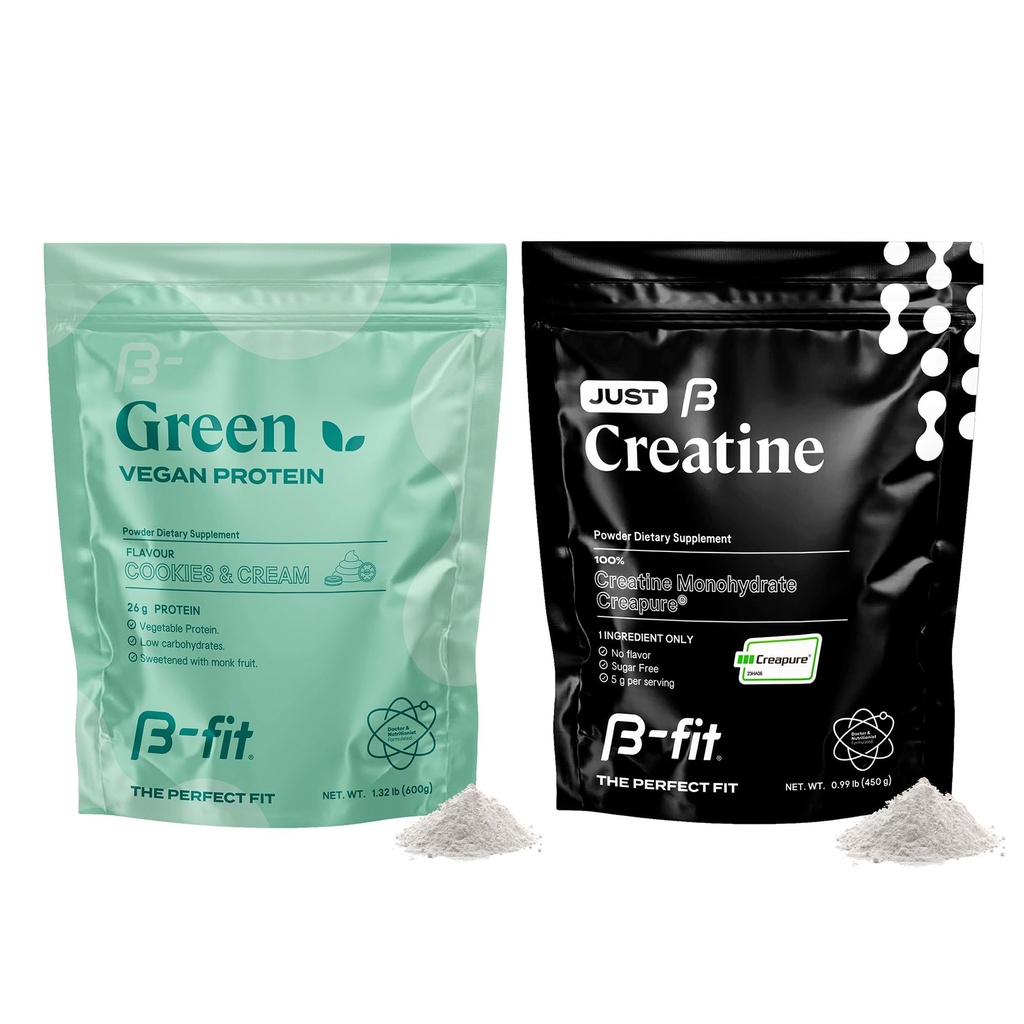Białko Wegańskie B- FIT B + Just Creatine - Pea Protein Powder 600g - Białko oparte na roślinach Shake - Monowodzian kredowy proszek - Creapure - 90 Słupki - 450 g