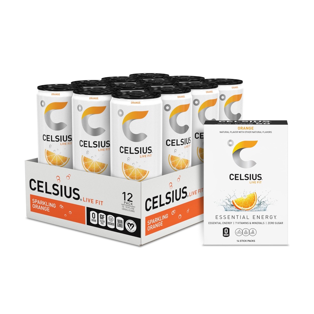 CELSIUS ® Zero Sugar Energy Drink & Puder Stick Pasek, Pomarańcza