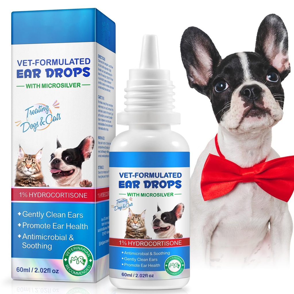 NenMaoKeNu Cat & Dog Hear Infection Treatment Drops, Ear Cleaner to Soothe and Relieve Itchness, z 1% Hydrokortyzon dla Dog Ear Infections, Zapobiega Inflamatio, Treats Ear Infections - 2.02 Fl.Oz