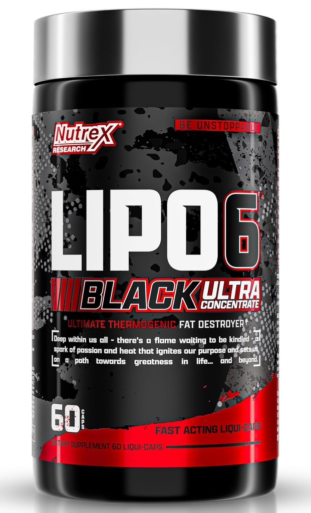 Nutrex Research Lipo- 6 Black Ultra Koncentrat Biżuteria 124; Termogeniczne Energizing Fat Burner Suplement, Zwiększenie utraty wagi, Energia & Intensywne Focus 124; Kapsułka, 60Count