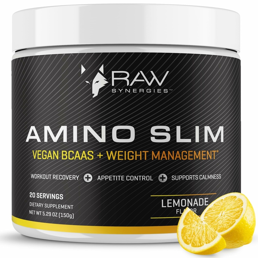 RAW Synergie Amino Slim - Active Lifestyle Supplement for Metabolic & Mindful Eating Support - Wsparcie dla mięśni i energii - Sugar- Free & Vegan - Lemoniada - 20 Sług