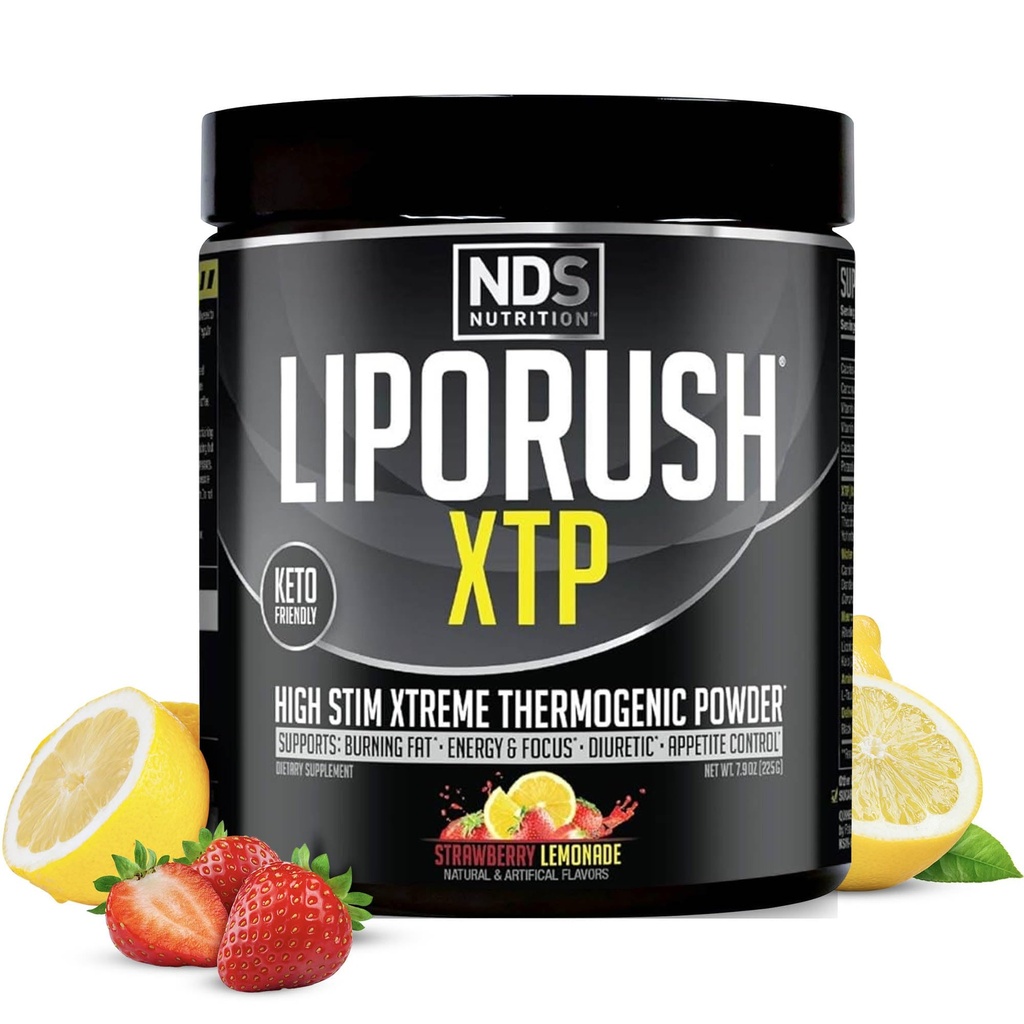 LIPORUSH NDS Nutrition XTP Termogeniczne spalanie tłuszczu z L- Karnityna - Energia, Focus, i Kontrola przystawek - Ekstremalne Termogeniczne spalanie tłuszczu w proszku utrata masy ciała - Lemoniada truskawkowa (45 Słupki)
