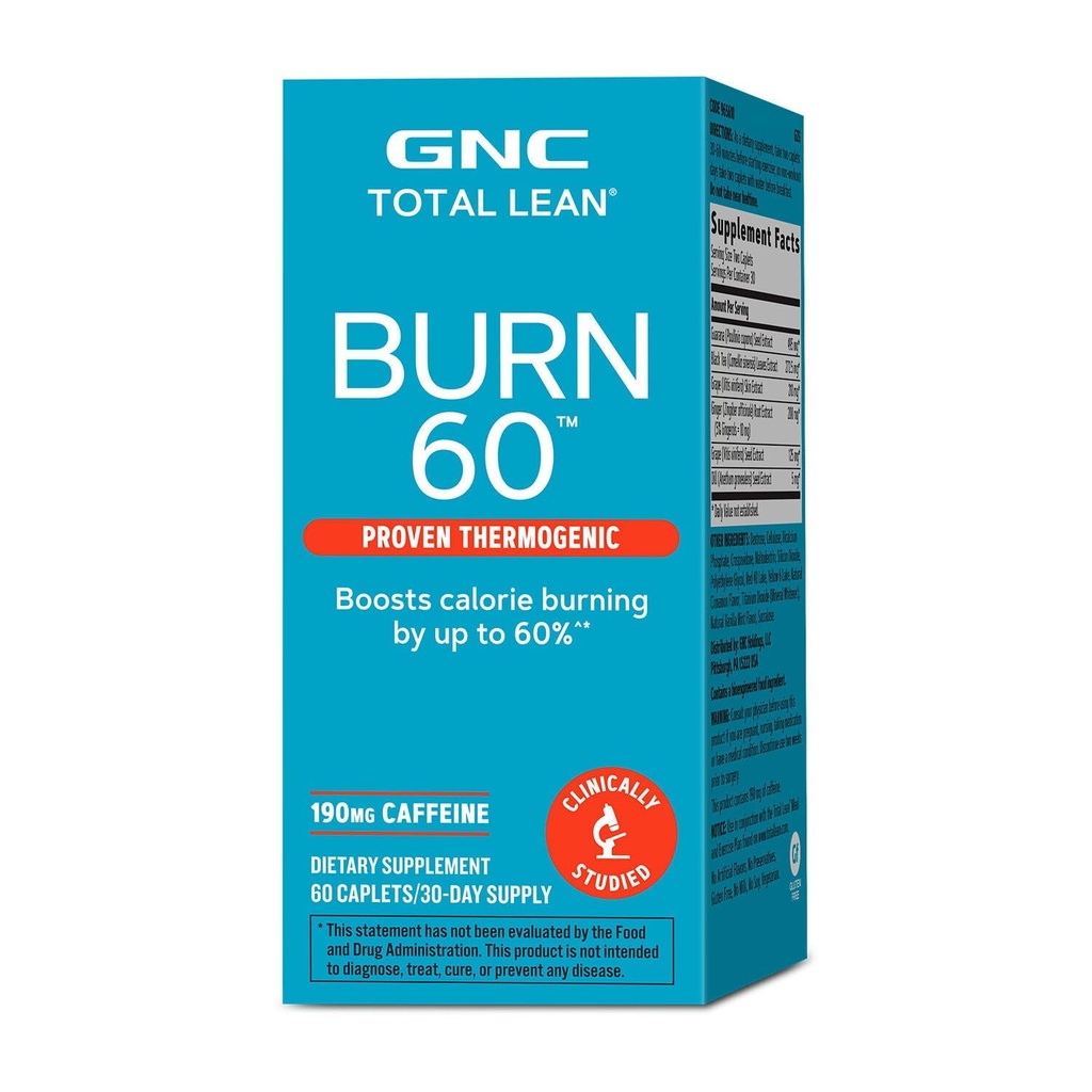 GNC Total Lean Burn 60, Clinically Proven Termogenic Formula, 30 Służenia