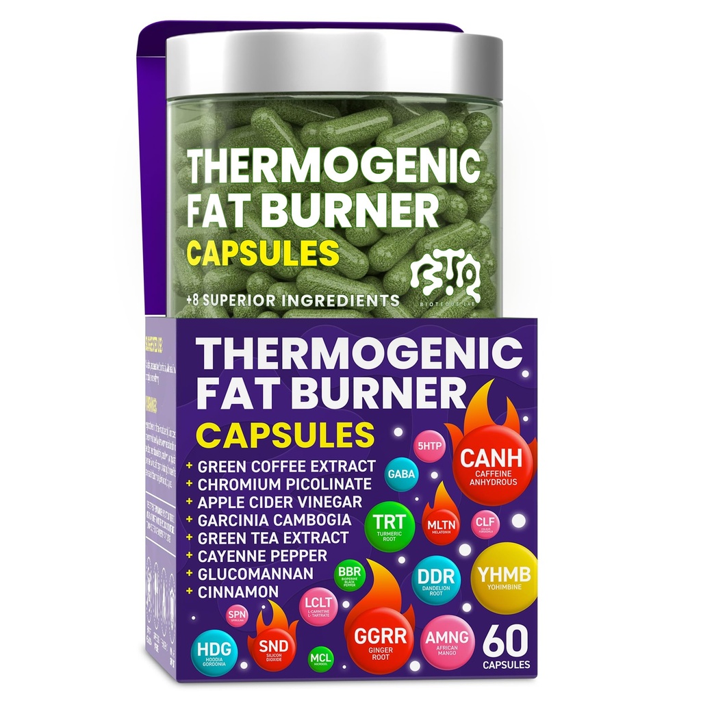 Termogeniczne tłuszcz Burner Kapsułki - Odchudzanie Pigułki dla Kobiet i Mężczyzn, Appetite Supressant, Metabolity Booster - Zielona herbata, Wyciąg z kawy, Garcinia Cambogia - Dieta Pigułki dla utraty wagi - 60 Kapsułki