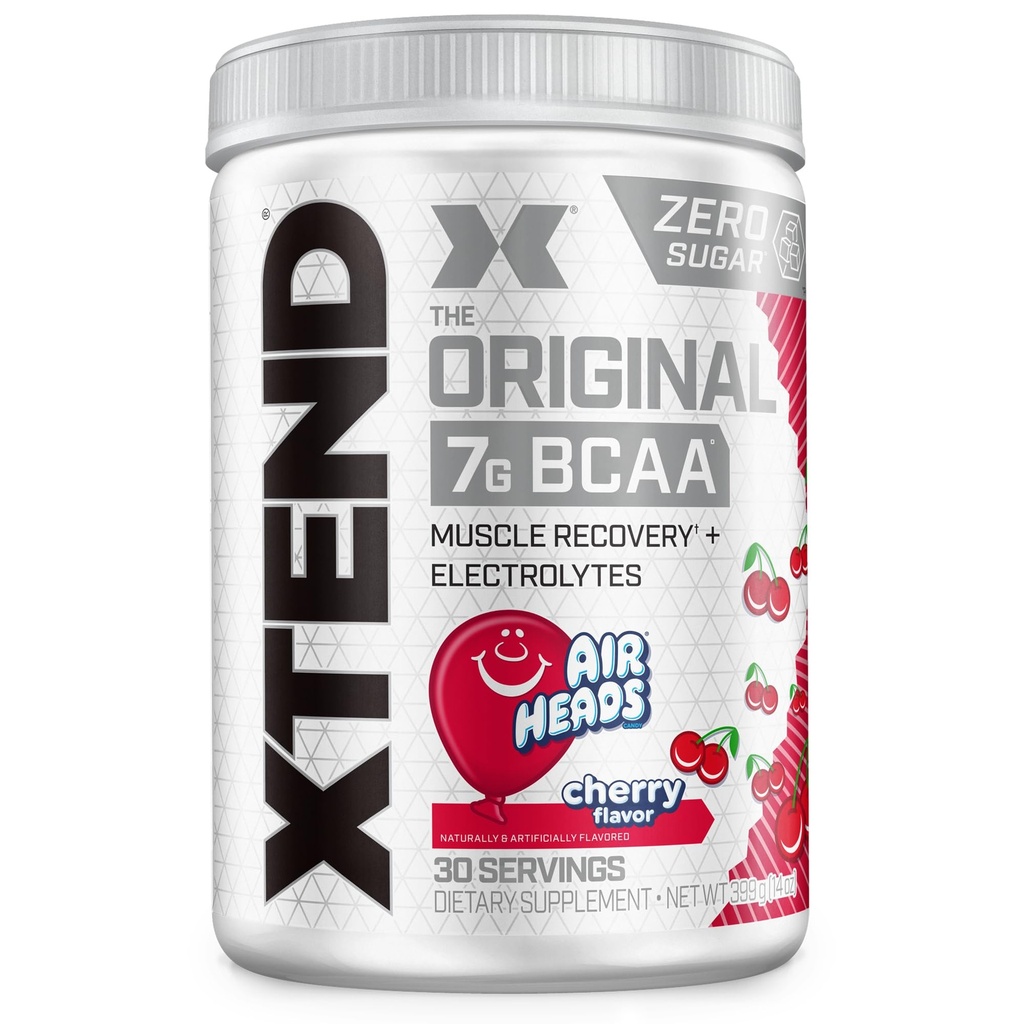 Xtend Original BCAA Powder, 7g BCAA i 2,5g L- Glutamina do nawadniania mięśni i lean Muscle, Sugar Free Intra and Post Workout Drink with Electrolytes, Cherry Airheads, 30 Servings