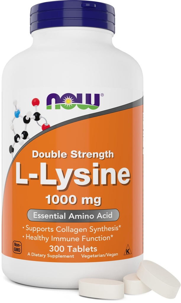 Teraz żywność L- Lysine 1000mg - Podwójna siła - 300 tabletek - Nie-GMO Acid Supplement (Chlorek lizyny) - 1000 mg Tabs - Wegan / Wegetarianin
