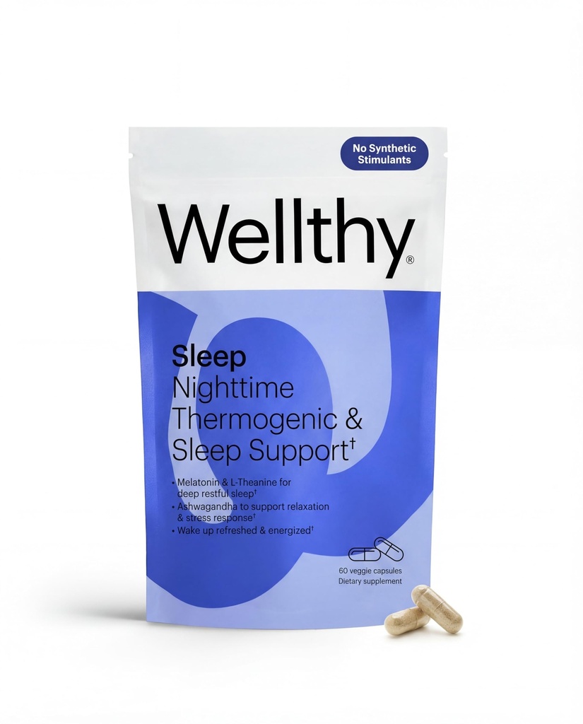 Wellthy Night Time Termogenic - Witamina B6, Ashwagandha & Melatonina - Nocny Termogeniczny dla Kobiet - Belly Termogenic - Natural Weight Loss Supplements for Women, 60ct