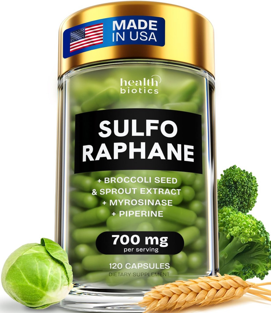 Sulforaphane suplement Organic Broccoli Sprouts 124; Stabilizowany Sulforaphane z Broccoli Florets & Seeds 124; Organic Sulfur Sulfur Supplements 120 Pigułki