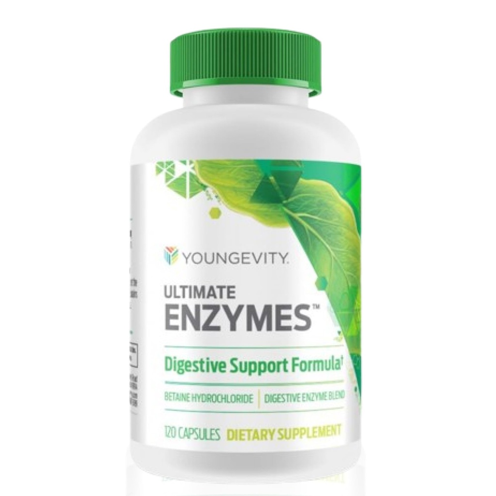Youngevity Ultimate Enzymes ® - Multi Enzymes for Trawienie, Gas & Bloating Relief - Betaine HCl, Ox Bile, Pancreatine 10X, Papain 6M, Pepsin 1: 3000 (120 kapsułki)