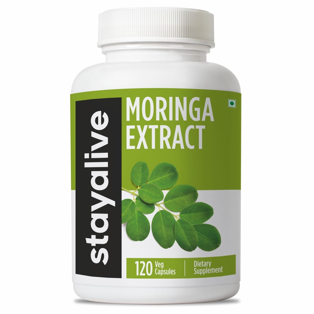 STAY ALIVE Moringa kapsułki 1000mg, 20: 1 Ekstrakt, 120 Pigułek, Zielony Superfood z dodatkową siłą, 100% Czysty Oleifera Leaf proszek, 2 Miesiące dostaw, Wszystkie naturalne, Non-GMO & Gluten suplement Moringa