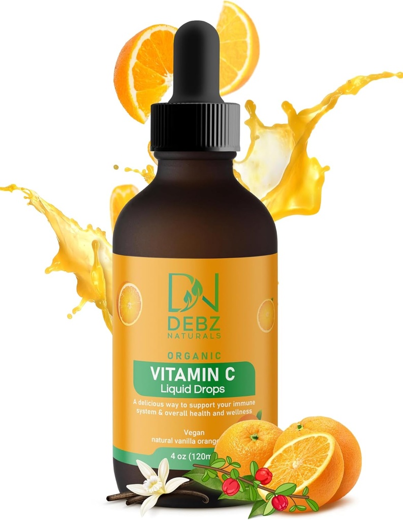 Płynna organiczna witamina C Krople - Suplement wsparcia immunologicznego - Wegan - Made in USA - 4 oz - Wygodne - Smak