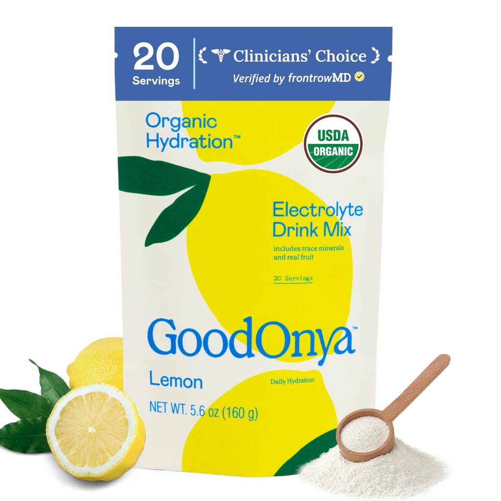 GOODONYA Organic Hydration Electrolyte Drink Mix, Certified Organic Hydration Powder, Nie-GMO, Glifosat biofilizowany wolny, niski cukier, Lemoniada Flavor, Brak sztucznych aromatów, 20 Słupki
