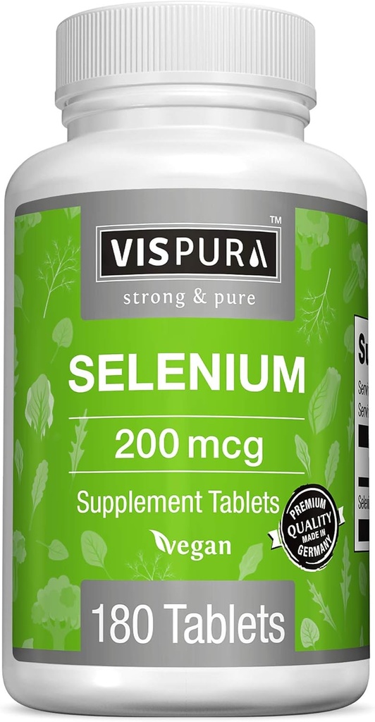 Selenium 200 µg Suplement, 180 Wegańskie tabletki do systemu immunologicznego, Tyroid, Prostate i Heart Health *, Organic, Natural & gluten Free Trace Mineral Bez dodatków