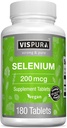 Selenium 200 µg Suplement, 180 Wegańskie tabletki do systemu immunologicznego, Tyroid, Prostate i Heart Health *, Organic, Natural & gluten Free Trace Mineral Bez dodatków