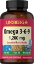 Lindberg Omega 3 6 9 Suplementy 124; 1200mg XI124; 90 Softgels XI124; Esential Fatty Acids XI124; z Rybami, Flax i Olejem Borage 124; Non-GMO, Gluten Free