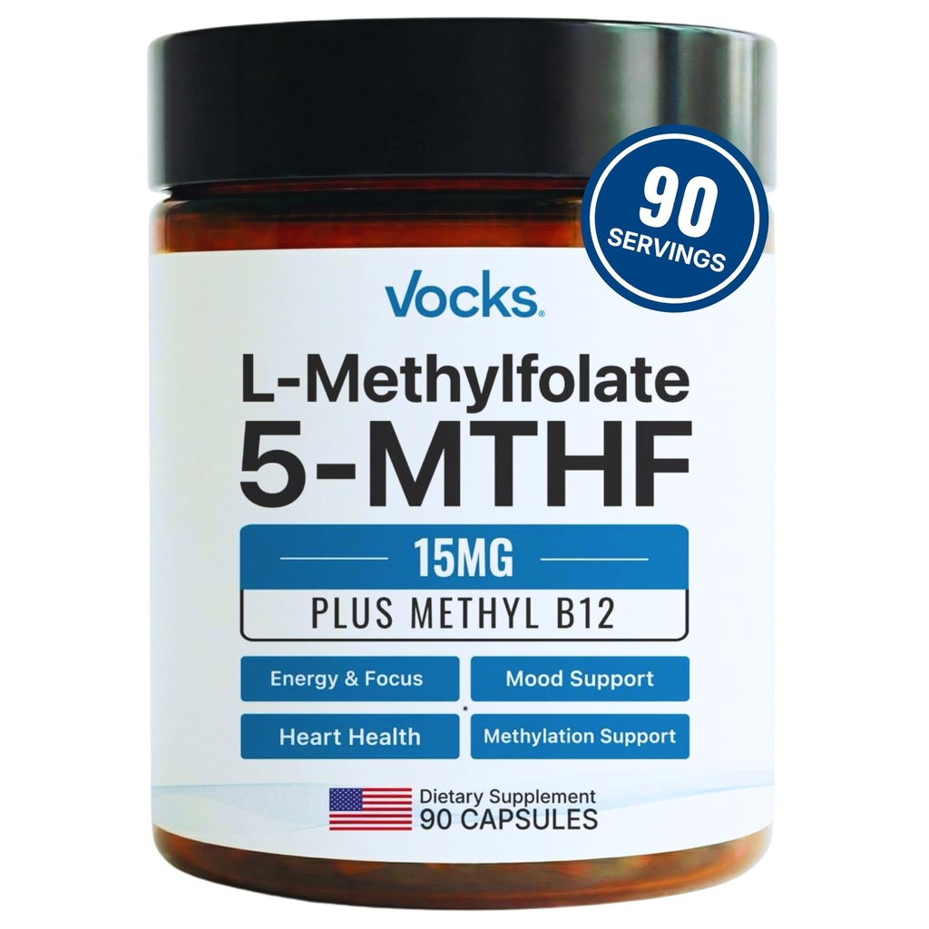 Słowniki L Metylfolan 15 mg 5-MTHF + Metyl B12 Bilans 124; Wysoka potencja Metylfolan Suplement 124; Aktywny Metylowany Folan Witamina B9 Bilans 124; MTHFR Suplement 124; Suplement dla Kobiet i Mężczyzn Bilans 124; 90 Kapsułki