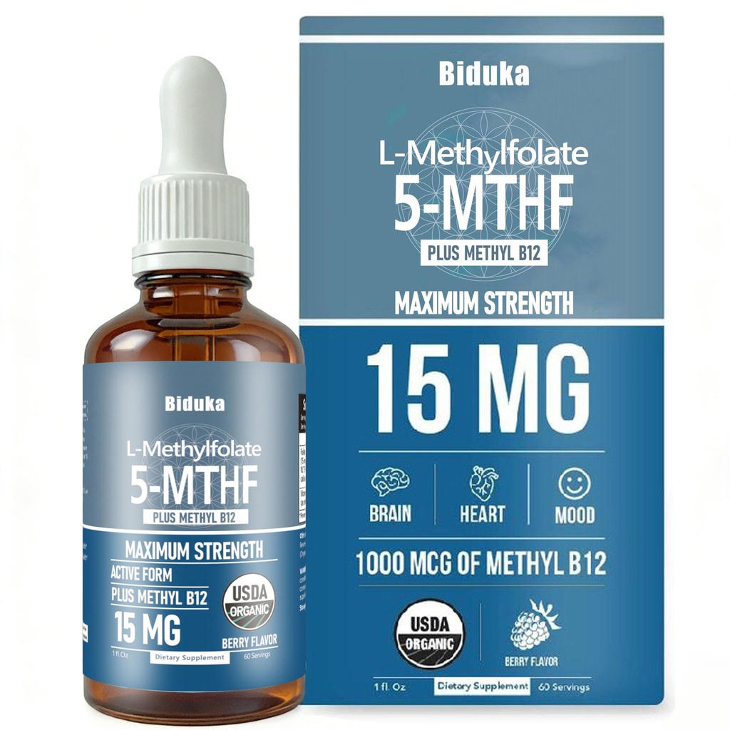 Organiczny L- Metylofolan 15 mg + metyl B12 1000mcg płynny Dropsy-60 Służenie