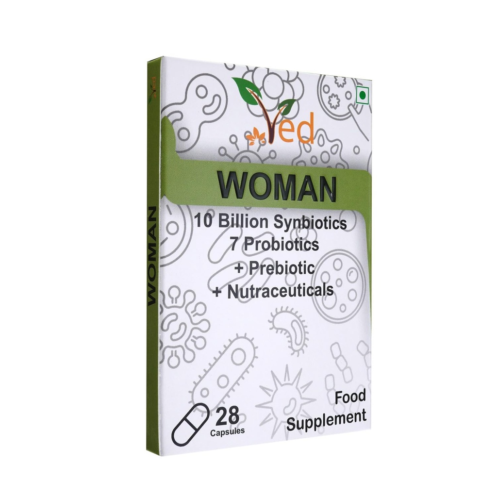Ved Kobieta Probiotyki i Prebiotyki - 10 Miliard CFU - 20 Żywe Kultury Bakteryjne - 28 Kapsułki Probiotyczne dla Woman - Lactobacillus crispatus, Dwutlenek krzemu.