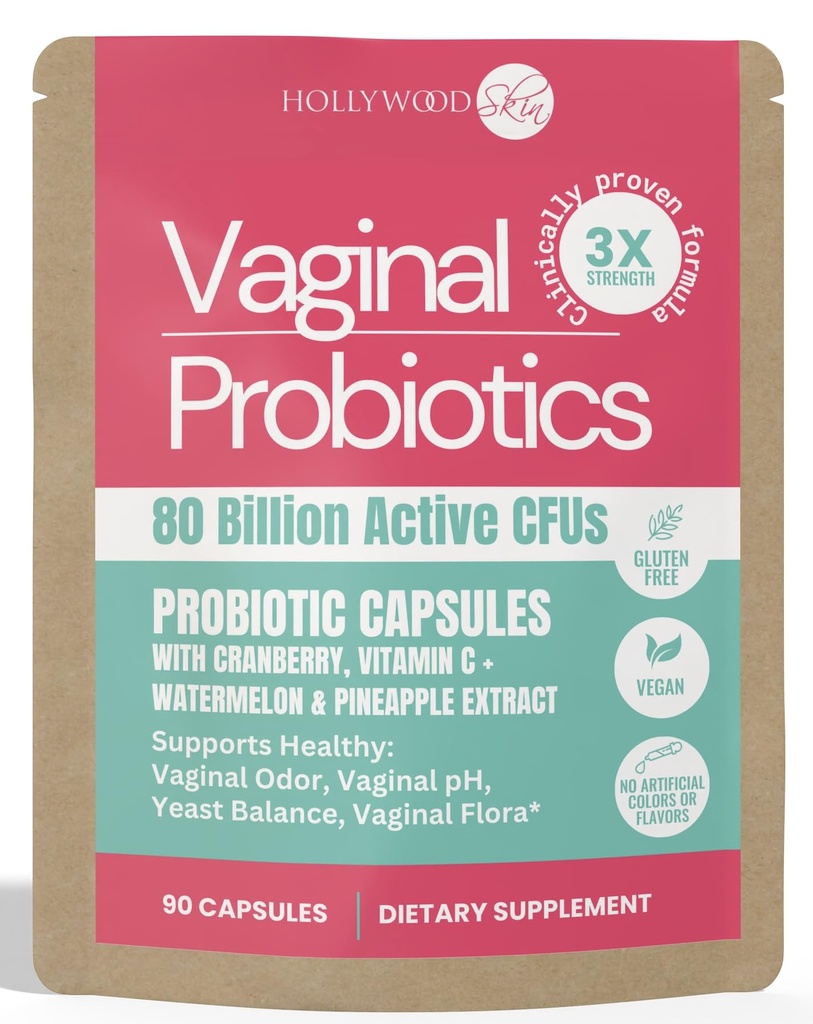 Probiotyk waginalny dla kobiet 124; 80 Miliard CFU dla kobiet 124; 3X Formuła wzmacniająca z Lactobacillus rhamnosus GR-1, L. reuteri RC- 14, Prebiotyki, Witamina C & D3 i 124; Szybkie działanie zapachu i pH Wsparcie 124; 90 Kapsułki