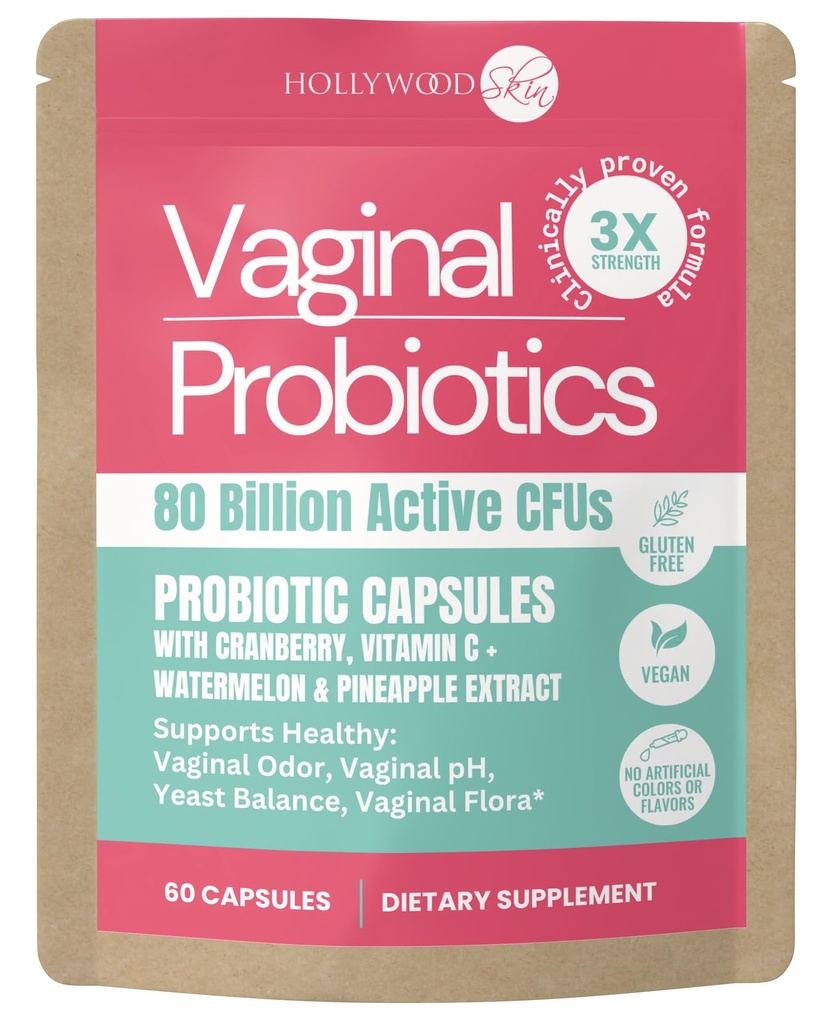 Probiotyk waginalny dla kobiet 124; 80 Miliard CFU dla kobiet 124; 3X Formuła wzmacniająca z Lactobacillus rhamnosus GR-1, L. reuteri RC- 14, Prebiotyki, Witamina C & D3 124; Zapach & pH Support dla 124; 60 Kapsułek (60 kapsułek)